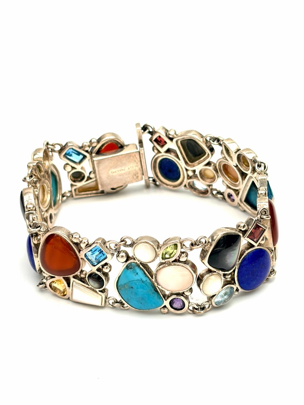 Multistone Sterling Silver Bracelet - Colorful Gem Mix Designer LT, Bohemian